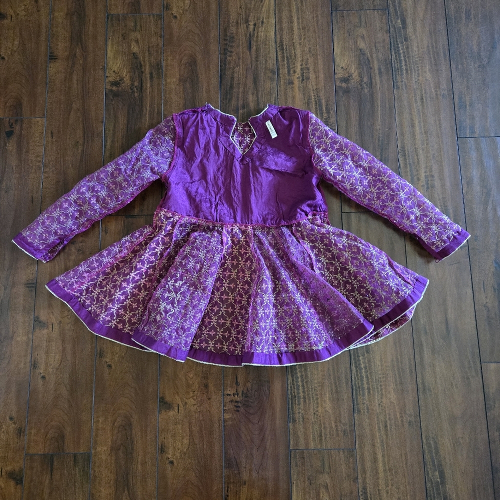 Embroidered 2 Piece Peplum Top n Palazzo Pant Gold Purple Party Wear Dress - Picture 5 of 14
